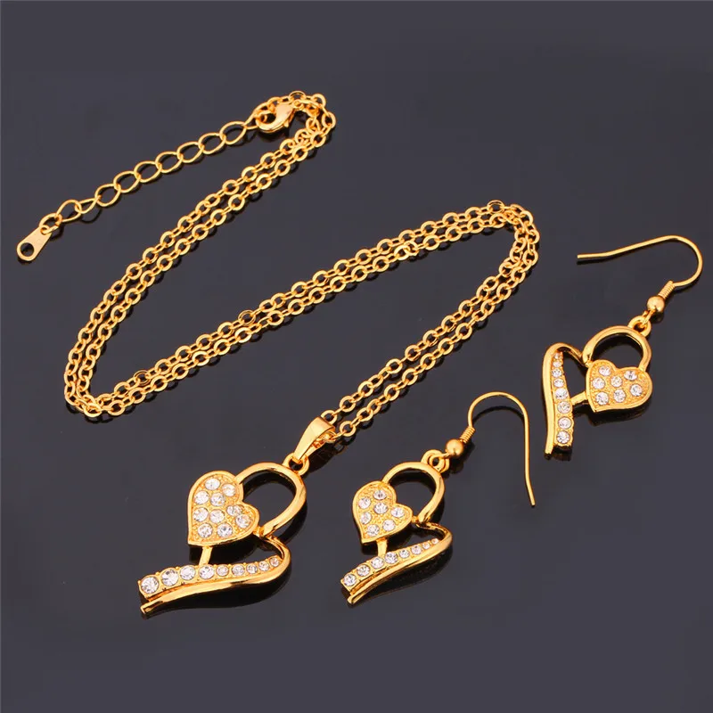 Ожерелье с подвеской в форме сердца желтого золота комплект ювелирных изделий