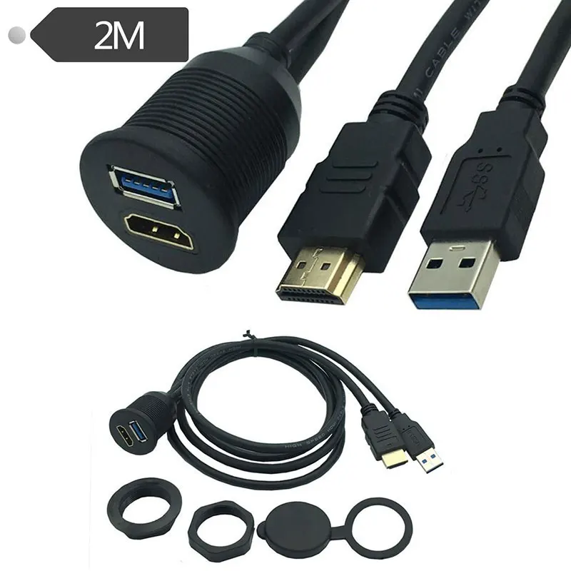 Автомобильная лодка тире заподлицо USB 3 0 мужчина к женскому + HDMI свинцовый