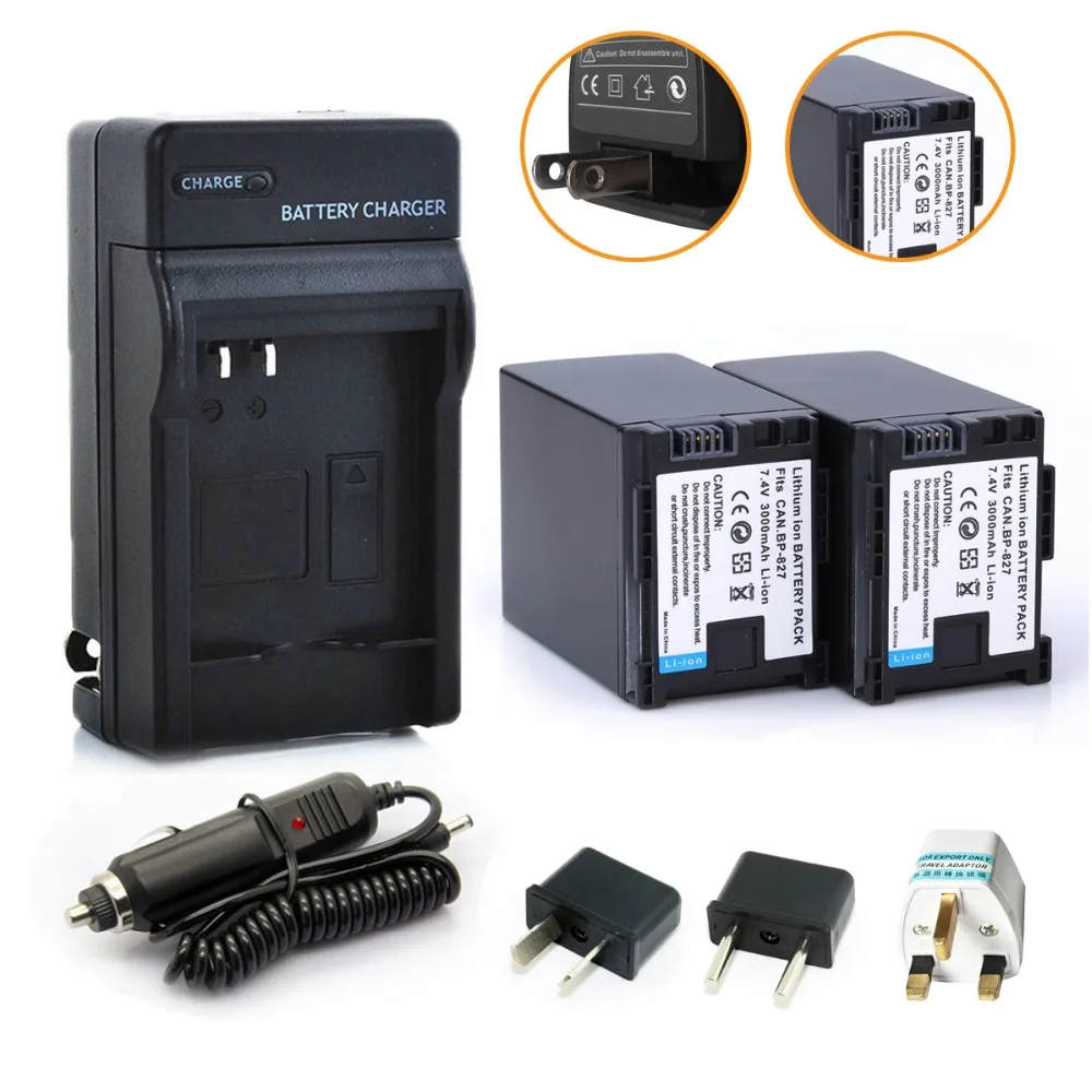 Probty 2 шт. BP 827 Батарея + автомобиля Зарядное устройство переходник для Canon HF10 HF11 HF100