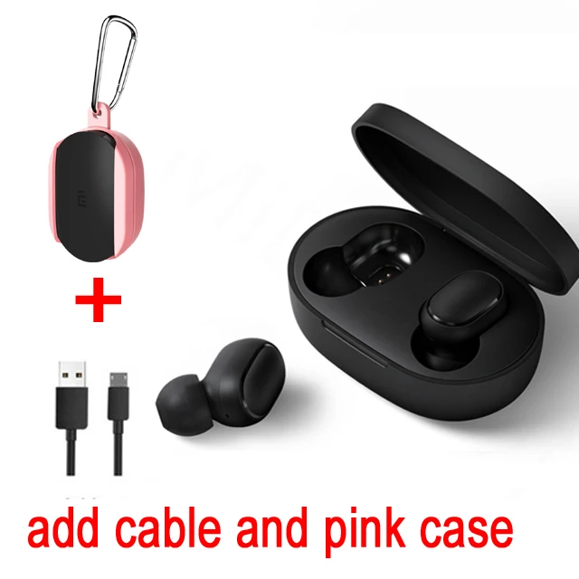 cable and pink case Xiaomi Redmi Airdots TWS Bluetooth наушники стерео бас BT 5,0 Eeadphones с микрофоном Handsfree Наушники управление AI - Цвет: cable and pink case