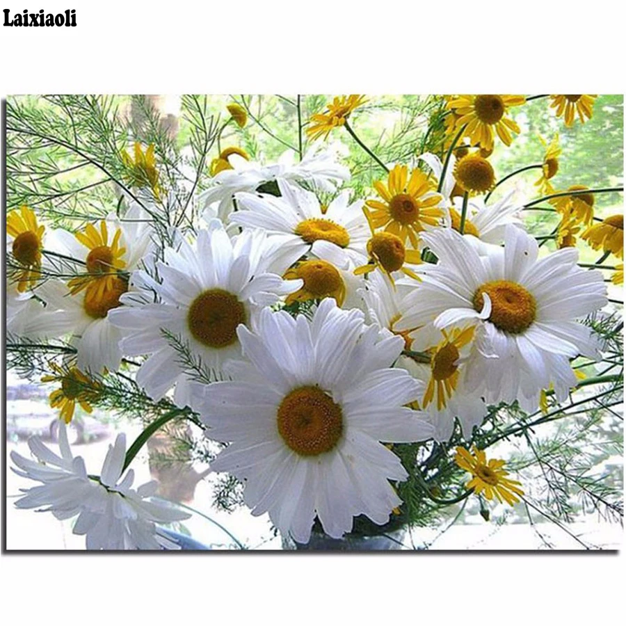 

5d cross stitch round square diamond painting white daisy sets full decorative diy Mosaic 30*40 diamond embroidery flower icons