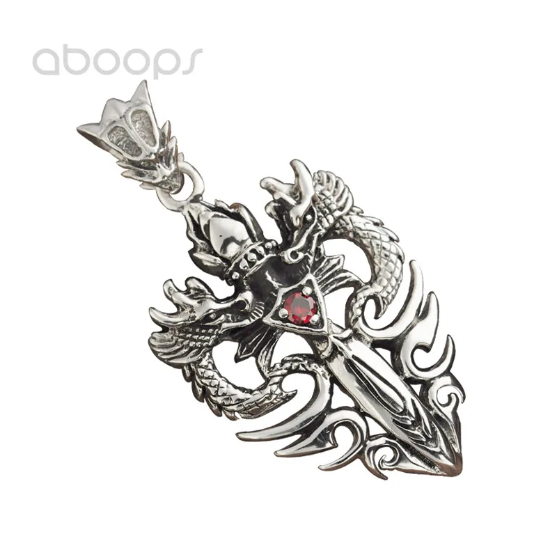 Punk 925 Sterling Silver Double Dragon Pendant with Sword for Men Boys Free Shipping | Pendants