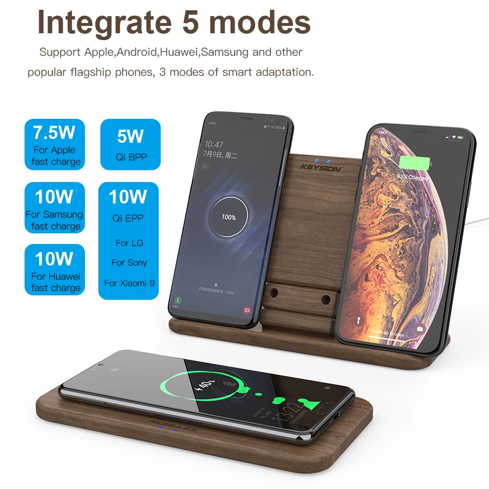 keysion 5 coils dual wireless charger stand for iphone 12 11 pro xr xs max qi fast wireless charging pad for samsung s20 s10 s9 free global shipping
