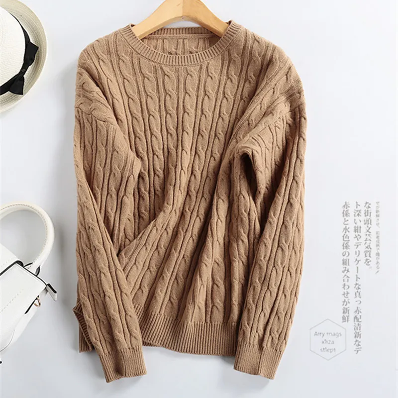 Winter Sweater 2020 Women Round Neck Cashmere Female Thicken New Twist Pattern Bottoming Warm Knit Pullover | Женская одежда