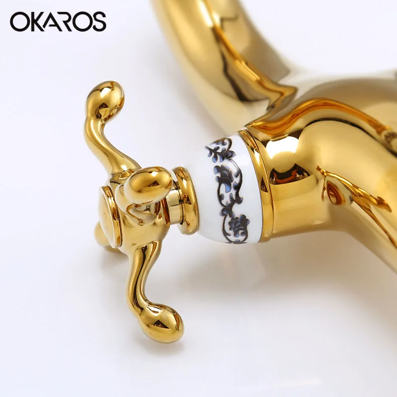 Смеситель для раковины OKAROS твердая латунь Хромовая/Золотая отделка двойная