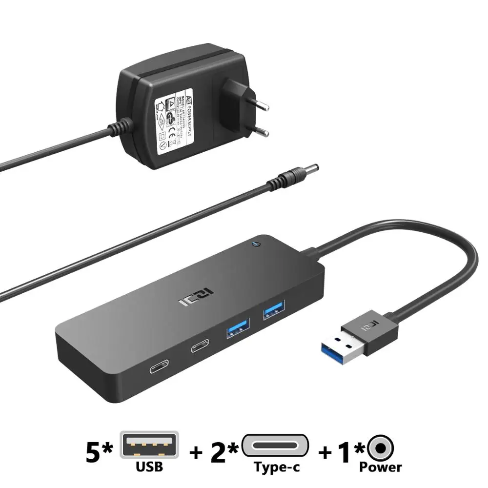 ICZI USB 3 0 концентратор TYPE C/F * 2 порта + 5 портов источник питания постоянного тока для