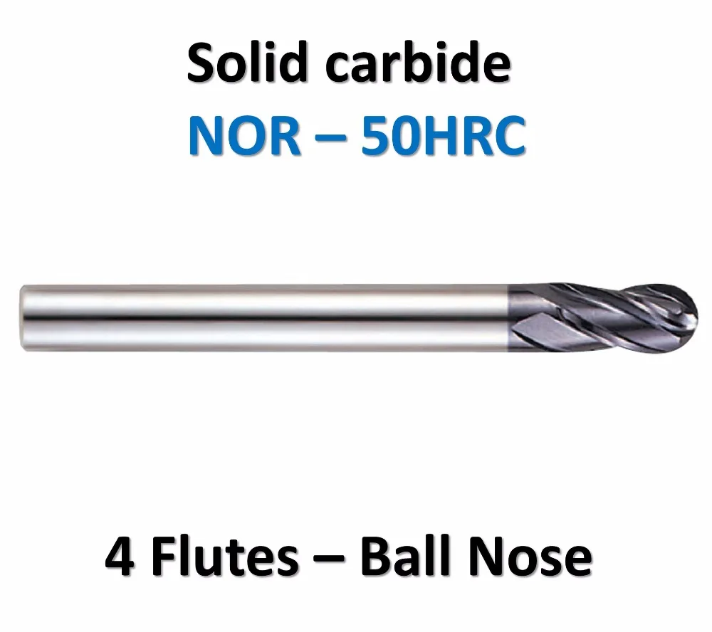 

high precision machining solid carbide 4 flute Ball Nose end mills straight shank for Steel HRC50 TiAlN R5*20*D10*100*4F