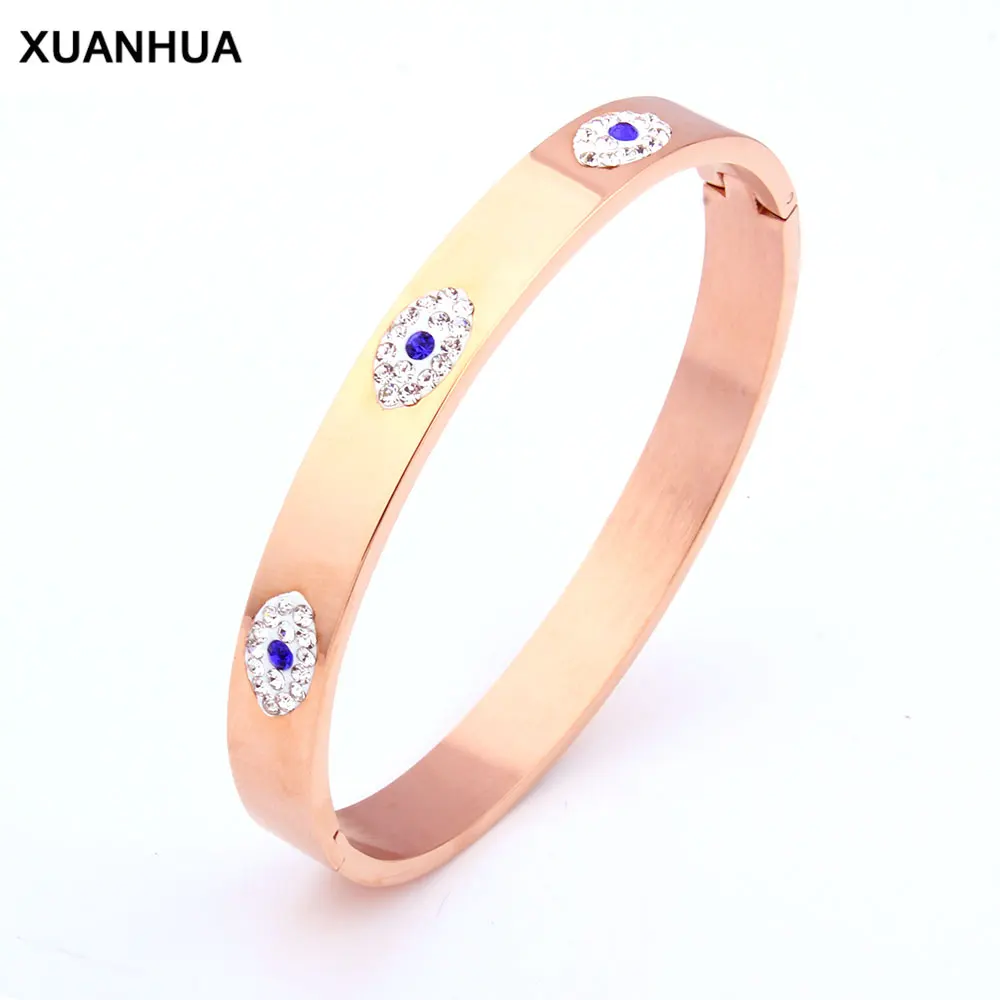 XUANHUA Браслет-манжета из нержавеющей стали для женщин модный браслет со сглаза роскошный Индийский браслет с кристаллами женские аксессуары - Окраска металла: Покрытие из розового золота