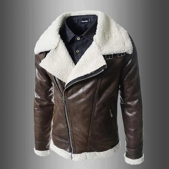 

New men winter warm camouflage lamb woolen casual fur collar plush faux leather jacket European style Dropshipping top coat
