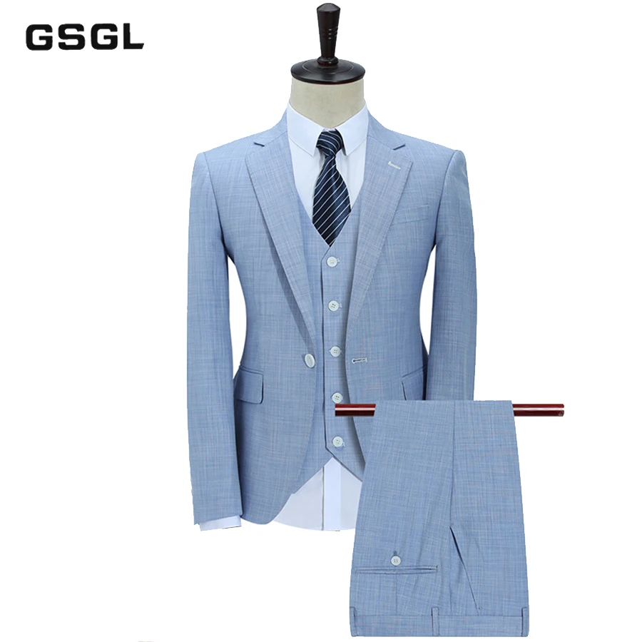 100% Polyester Suits Men Slim Fit 3 Piece Business Wedding Suits Men Khaki Tuxedo Jacket Brand Mens Formal Suit (Jacket+Pants+Ve