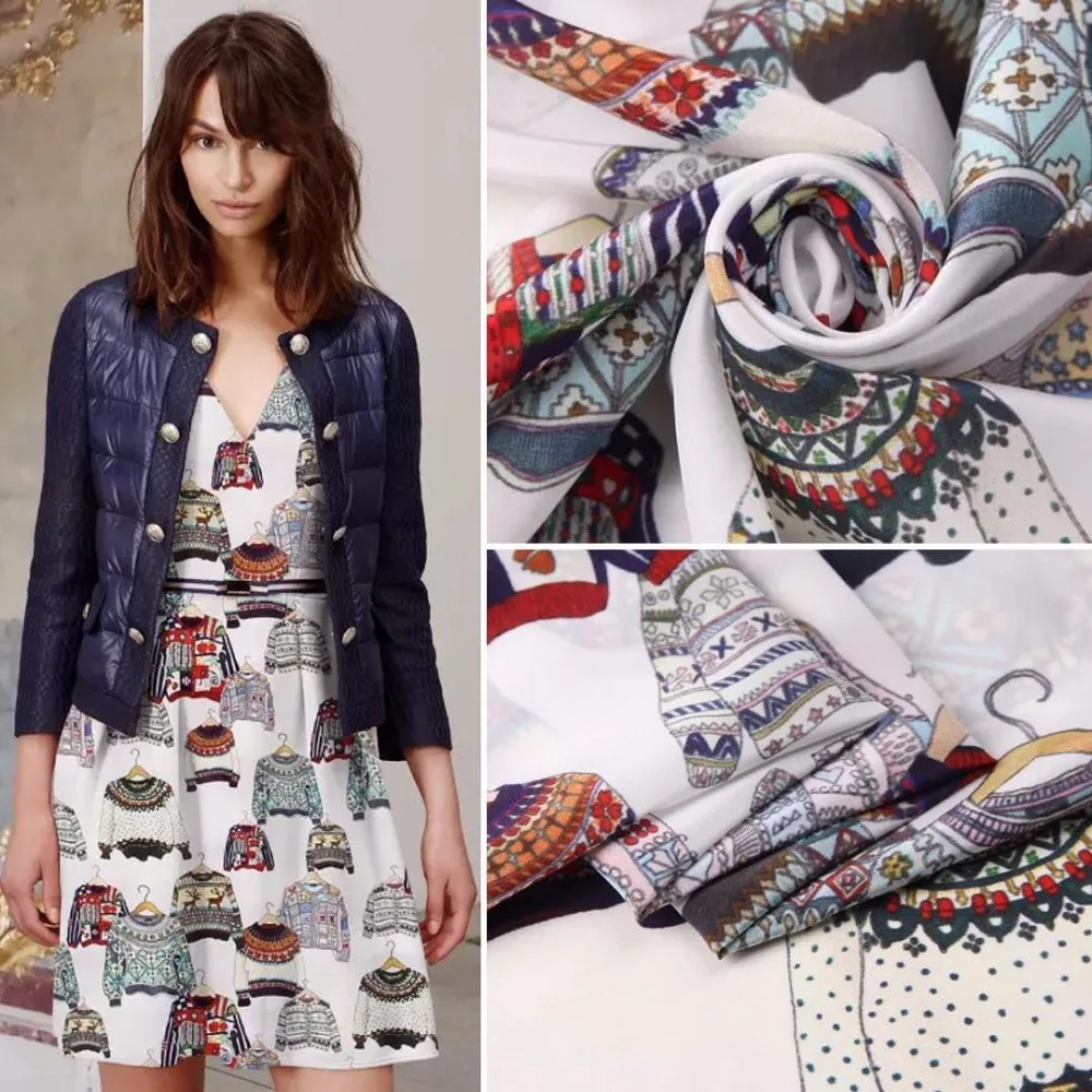 Номер 1-6 Цифровая печатная шелковая креповая ткань 100% шелк вес 12 момме ширина 135