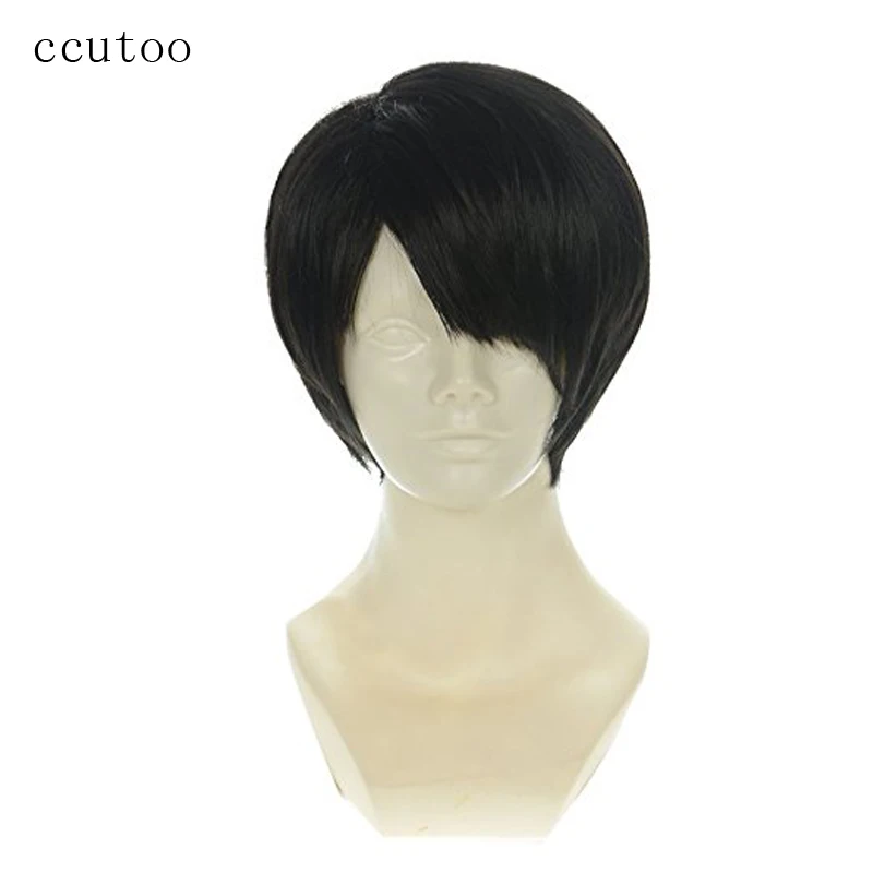 Натуральный чёрный Ccutoo Attack on Titan Levi Ackerman 12 дюймов черные короткие прямые синтетические парик для мужчин Хэллоуин косплей костюм парик - Цвет: Натуральный чёрный