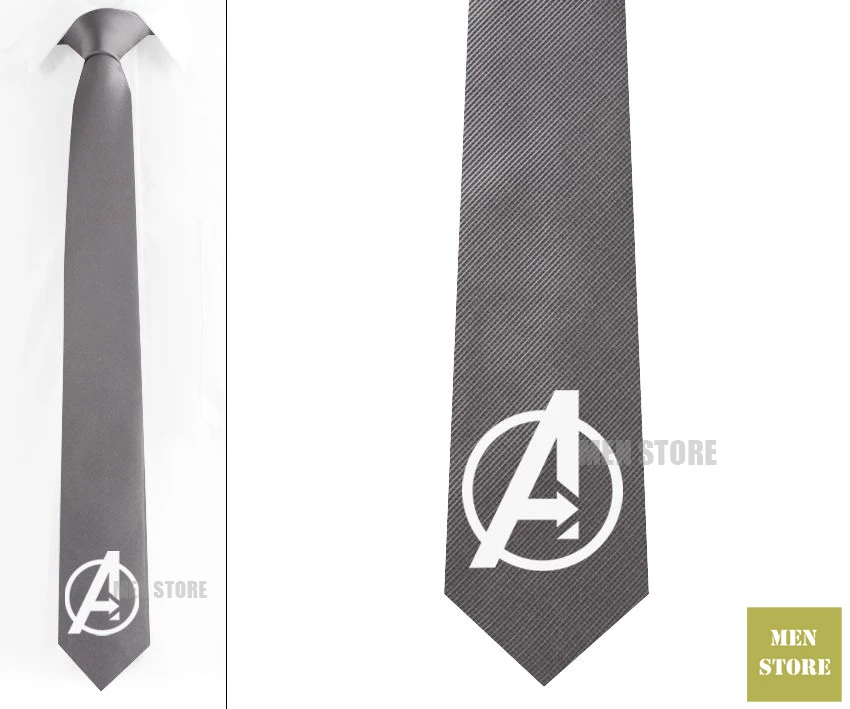 Gray tie White logo Мужские жаккардовые галстуки с символами Мстителей, узкие галстуки 2,", 6 см, галстуки для свадебной вечеринки, галстук для жениха, запонки LK034M - Цвет: Gray tie White logo