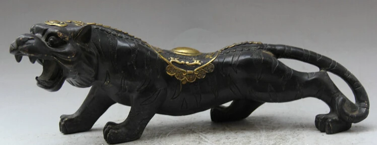 

song voge gem S1817 18" Chinese Bronze Gild Folk Wealth ferocity Zodiac Year Tiger Statue sculpture