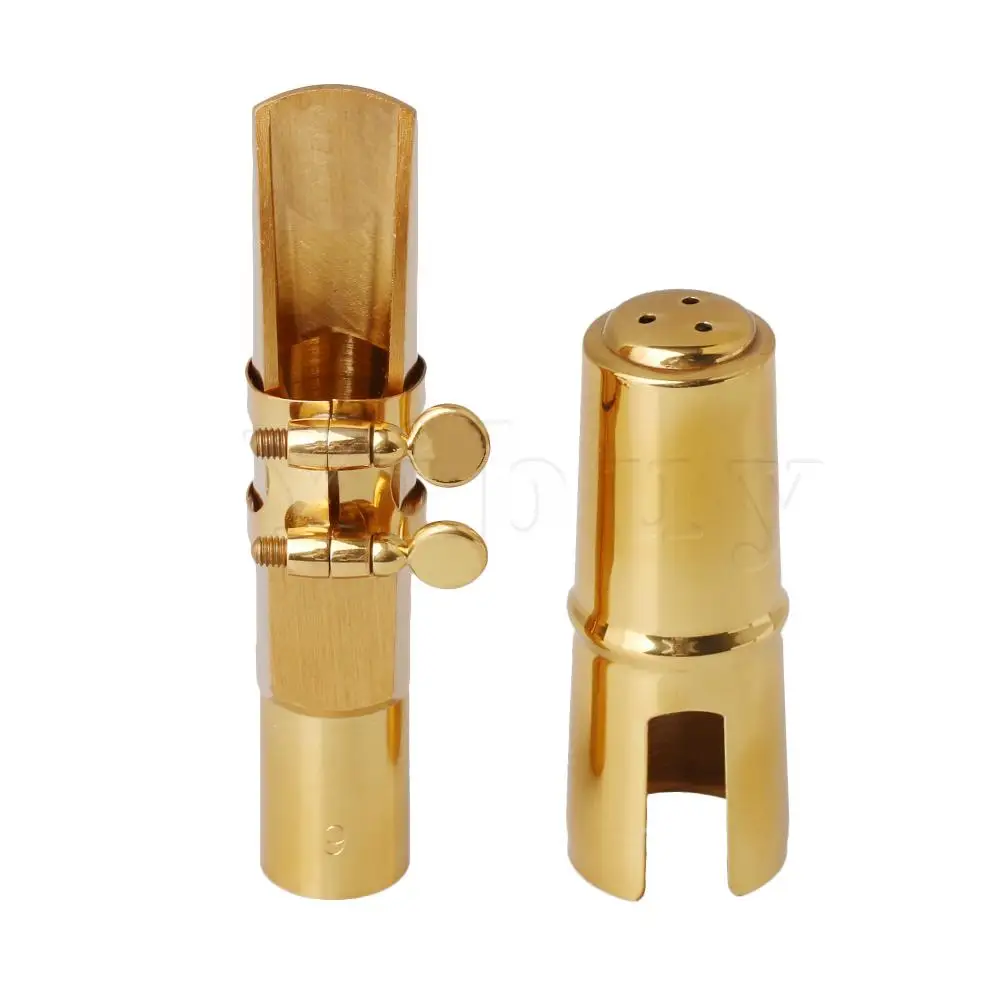 Yibuy 9# позолоченный латунный Sax набор мундштуков с крышкой Ligature для B плоский тенор саксофон деревянный духовой инструмент Аксессуары