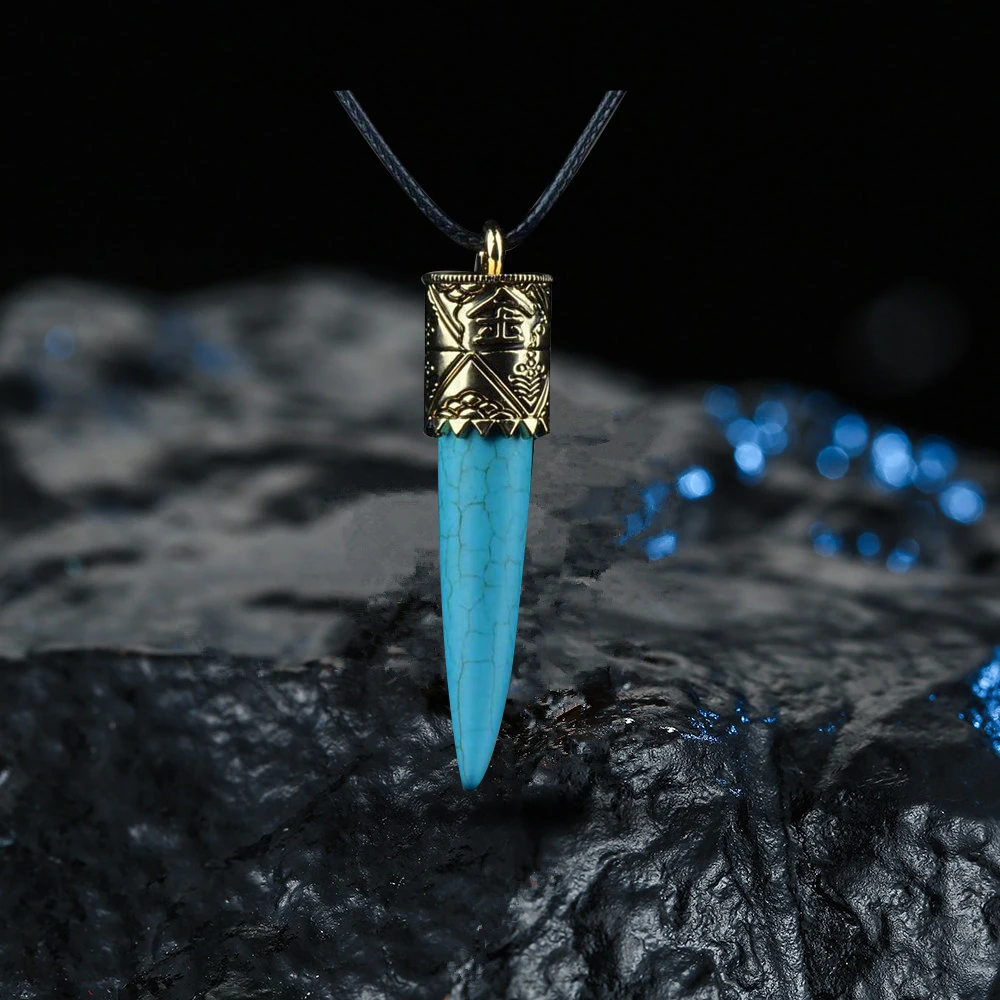 

Pendant Natural Stone Turquoises Necklace For Women/men Vintage Antique Silver Plated Unique Design Fashion Jewelry D00523