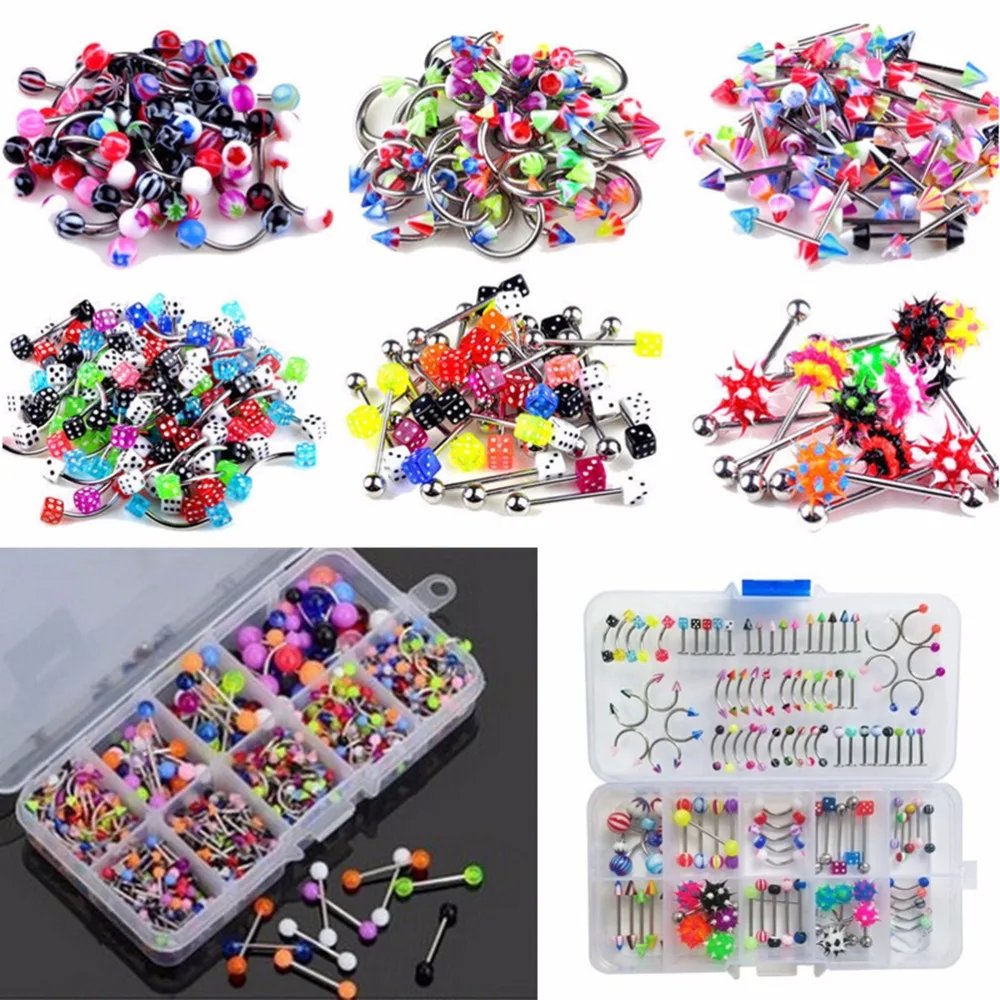 

50/60Pcs/lot Mixed Lip Piercing Barbell Eyebrow Navel Tongue Belly Rings Fashion Body Jewelry Wholesale