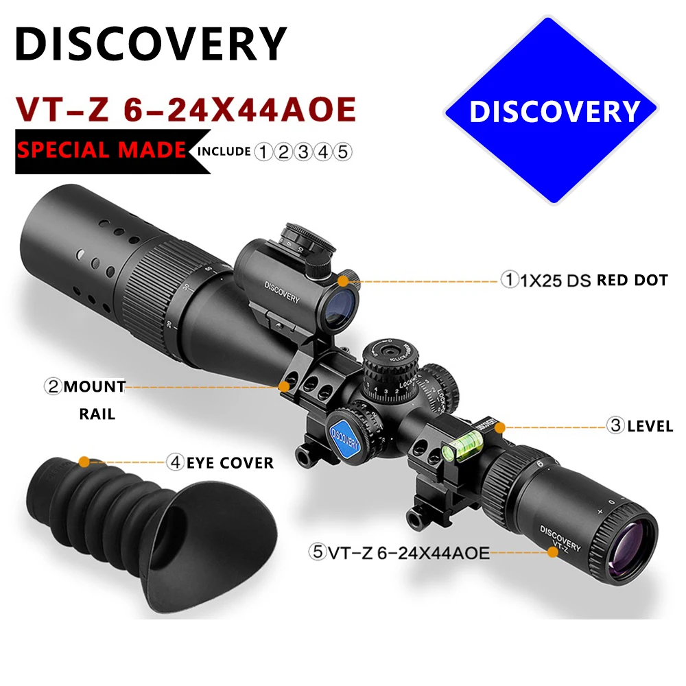 Новинка, хит, бренд, VT-Z, 6-24X44AOE, оптические прицелы, 1X25, красная точка для охоты, Коллиматорный прицел