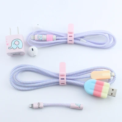 style 11 Мороженое милый мультфильм USB кабель наушники протектор набор с кабелем Стикеры для намотки Спиральный шнур протектор для iphone - Цвет: style 11