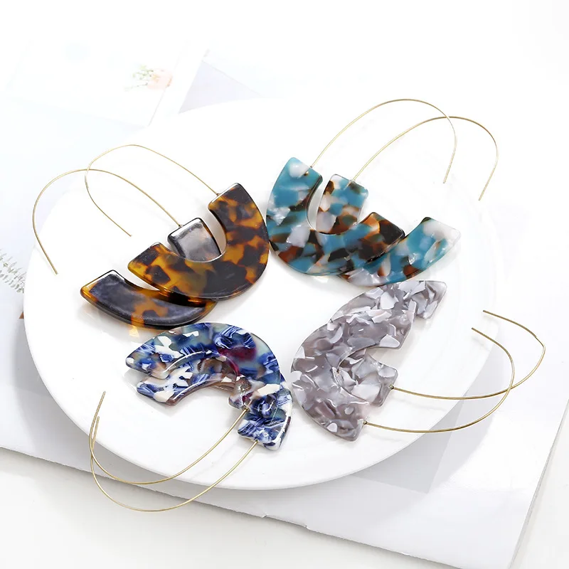 New Fashion Leopard Grain Big Hook Acrylic Earrings For Women Vintage Semicircle Resin Drop Earring Long Brincos Party Jewelry | Украшения