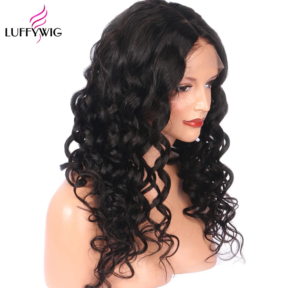 LUFFYHAIR волнистые бразильские волосы remy 5x4,5 шелк основа полный парик шнурка 130% плотность человеческие волосы натуральный черный отбеленные узлы для женщин