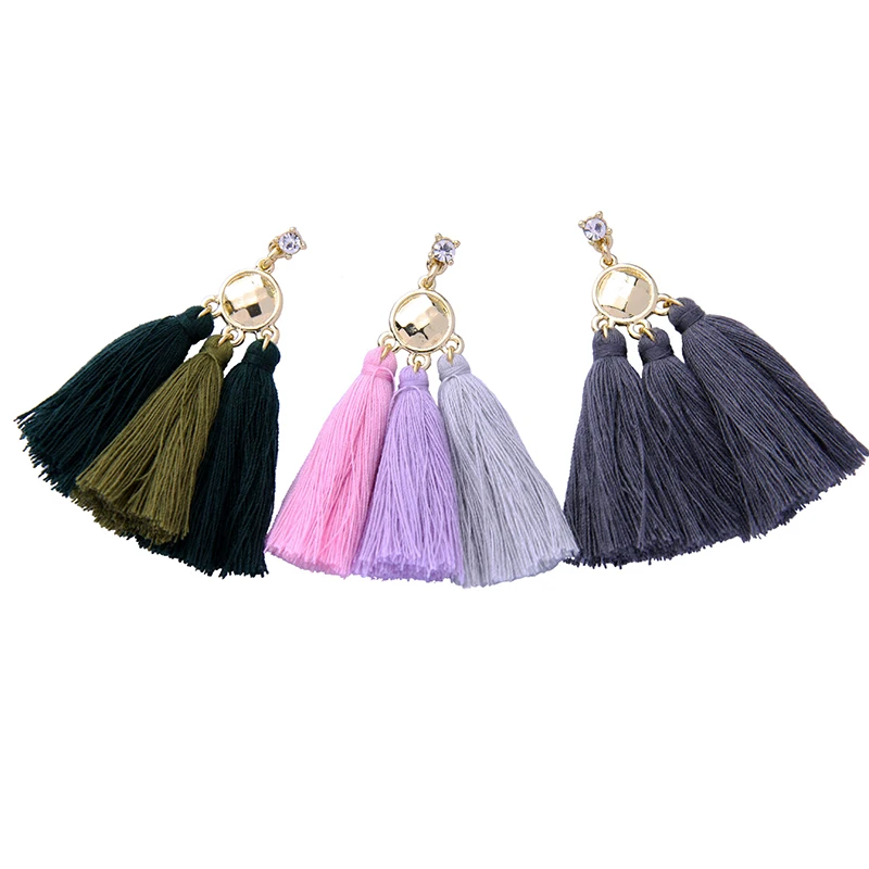 Оптовая цена 2017 этнические 3 цвета Висячие серьги с бахромой в богемном стиле