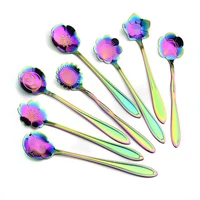 8 pcs rainbow flower stainless steel dinner set coffee tea mixing cutlery 5 colors supply home cake shop utensil