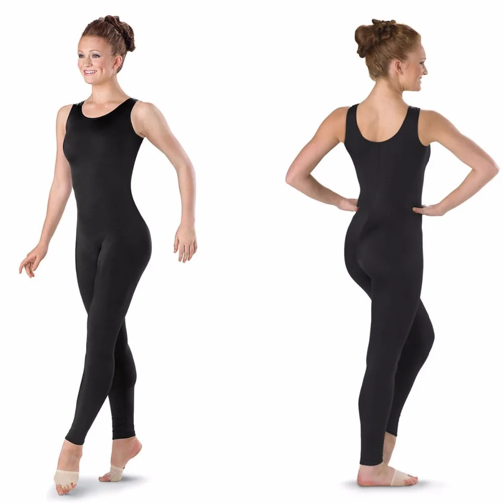 Женский цельный черный комбинезон на бретелях балетный костюм из лайкры без