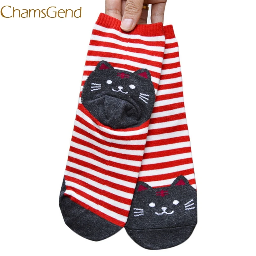 Chamsgend/ дизайн; милые носки с котом из мультфильма; женские хлопковые носки в полоску; Сезон Зима; Прямая поставка;#0725