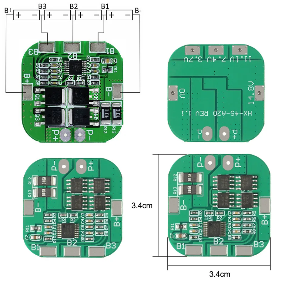 4S 20A 14 8 V литий-ионная литиевая батарея 18650 BMS PCM Защита от превышения заряда 16
