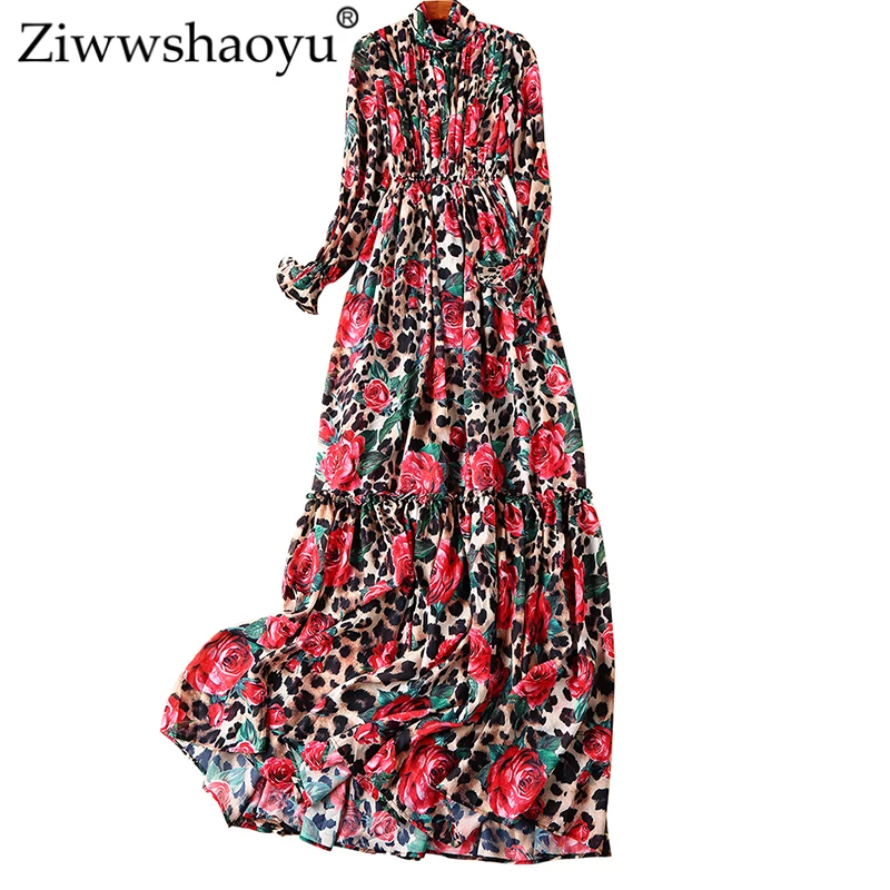 Ziwwshaoyu 5XL с леопардовым принтом вечерние Макси платье в винтажном стиле рюшами