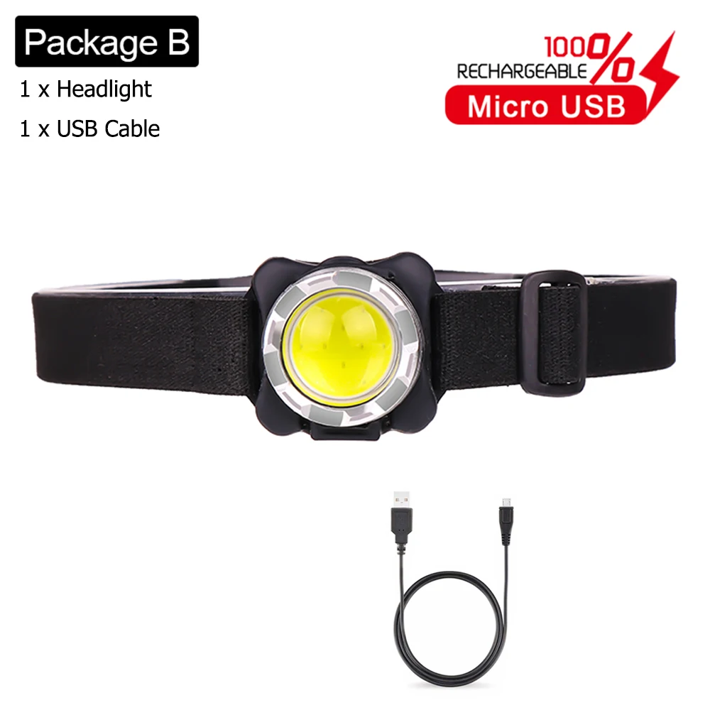 Package B Мощный налобный фонарь USB Перезаряжаемый головной светильник COB светодиодный головной светильник со встроенным аккумулятором водонепроницаемый головной светильник белый красный светильник ing - Испускаемый цвет: Package B