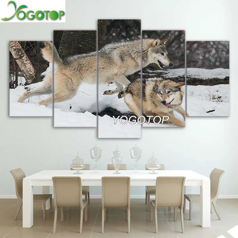 

YOGOTOP DIY Diamond Painting Kits Full Embroidery 5D Square/Round Drill Mosaic rhinestone Wall Art Snow Wolf fight 5pcs ML580