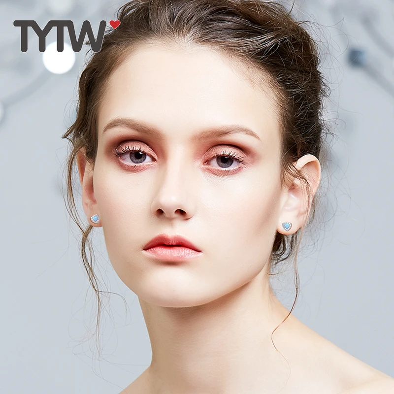 TYTW opal jewelry silver 925 colorful High Quality Female Zircon lady Jewelry Simple Earring wedding rhodium Earrings for women | Украшения