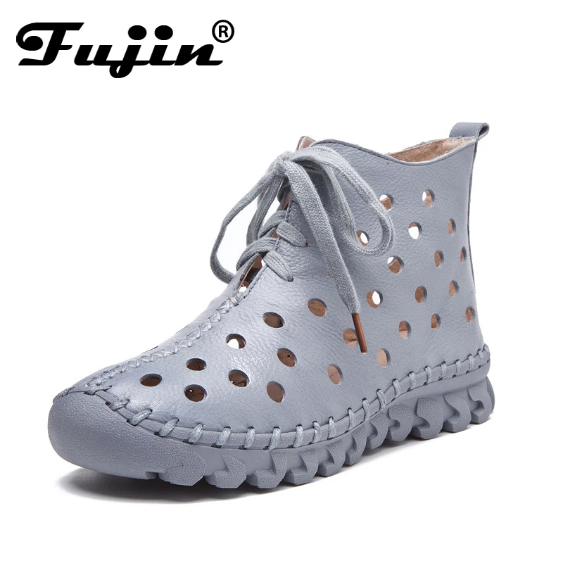 Fujin/весенне летняя обувь Женские ботинки из натуральной кожи Ботильоны на низком