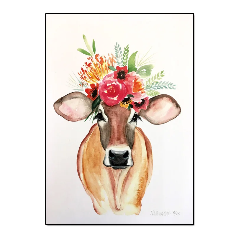 flowers cow RELIABLI ART Highland Cow картина с животными на холсте напечатанная настенная живопись для гостиной современные картины для украшения без рамы - Цвет: flowers cow
