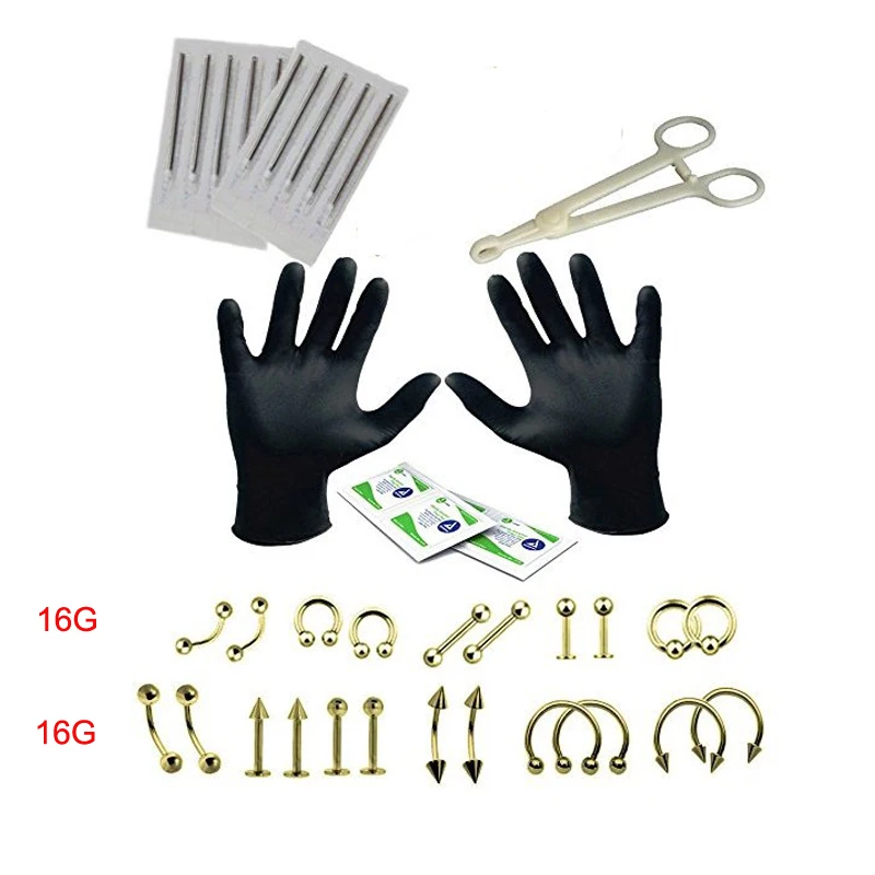 29 шт. набор для пирсинга носа губ|tongue piercing needle|lip ringstongue |