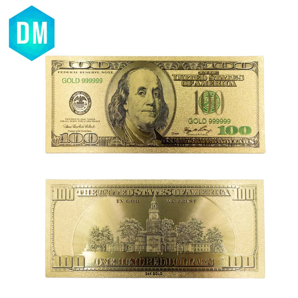 Американская яркая Золотая банкнота 100 доллар позолоченная мировая валюта