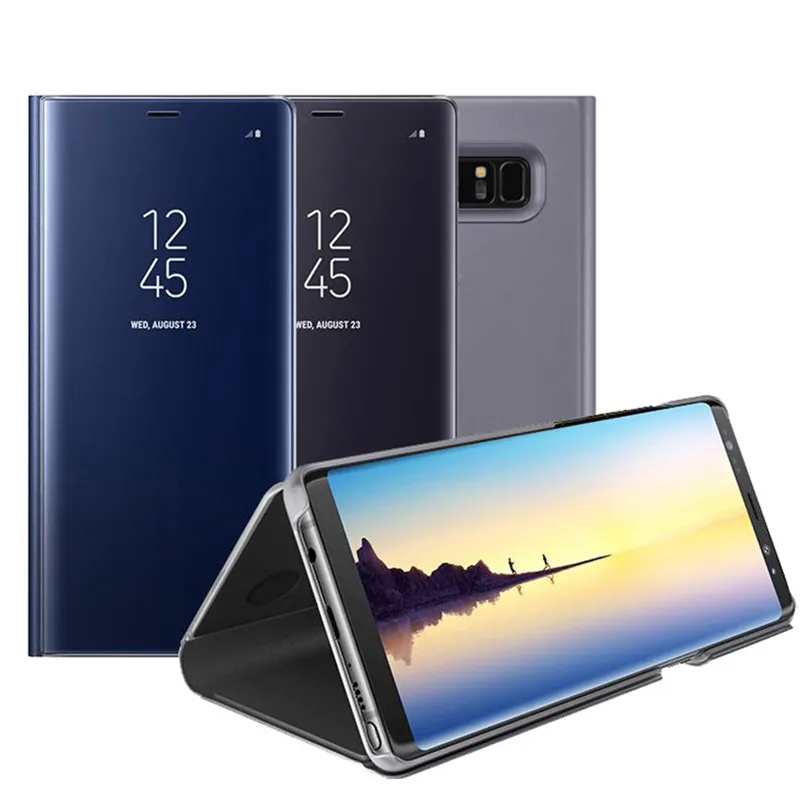 Прозрачный зеркальный флип чехол KQJYS с окошком для Samsung Galaxy S9 S8 Plus S7 S6 Edge смарт чип