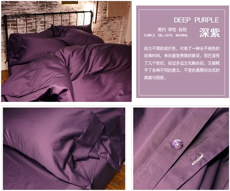 barato Roxo Escuro 100% Conjuntos De Cama De Algodão Egípcio Lençóis Luxo Rainha Capa Edredão Rei Tamanho Doona Colcha Em Um Saco Roupa Colcha