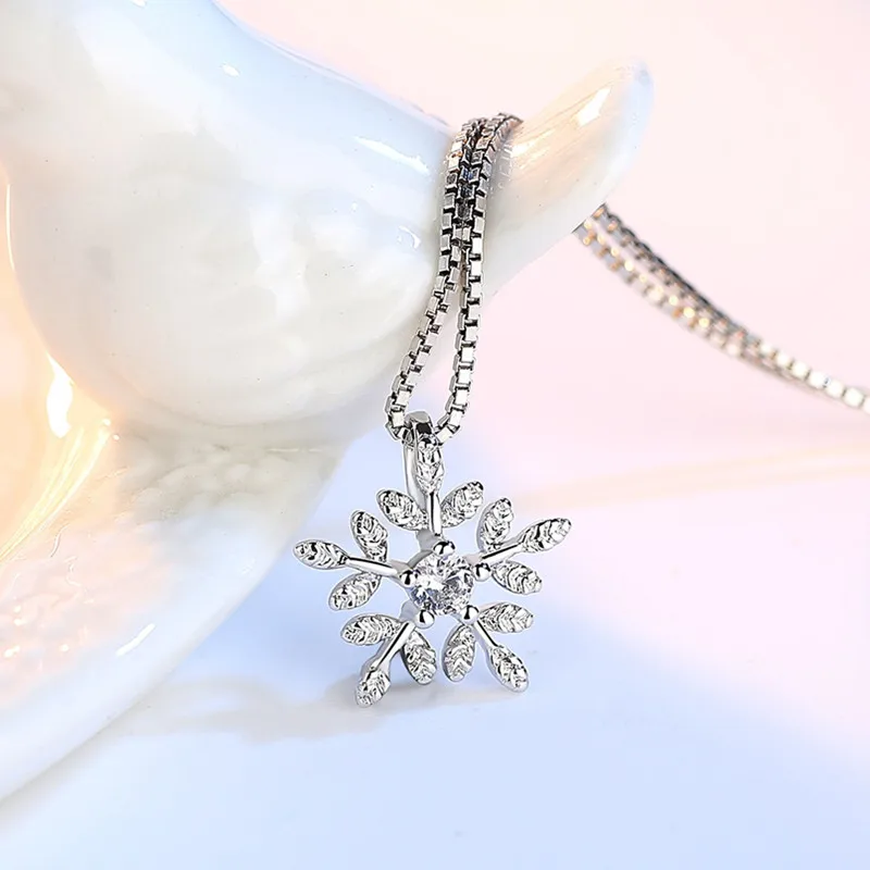 PXCHZQ silver necklace pendant female sweet leaf snowflake luxury AAA cubic zirconia fashion jewelry | Украшения и аксессуары