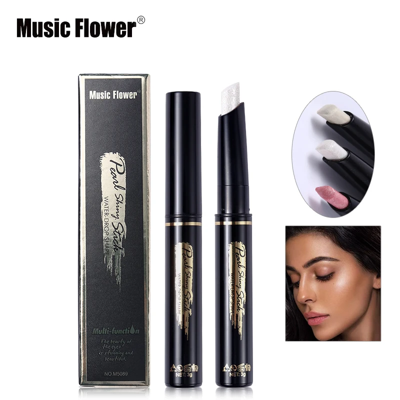 Music Flower Cosmetics Shimmer Makeup Pencil Face Highlighter Stick Rotate Shiny Contour Pen Brightening Waterproof-Drop Shape