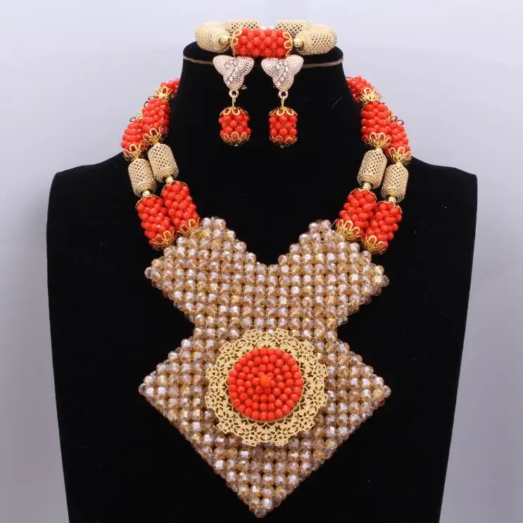 

Fine Jewelry Sets Sea Blue & Gold Dubai Necklaces Geometric Nigerian Wedding Beads Jewellery Sets For Women Free Shipping 2018