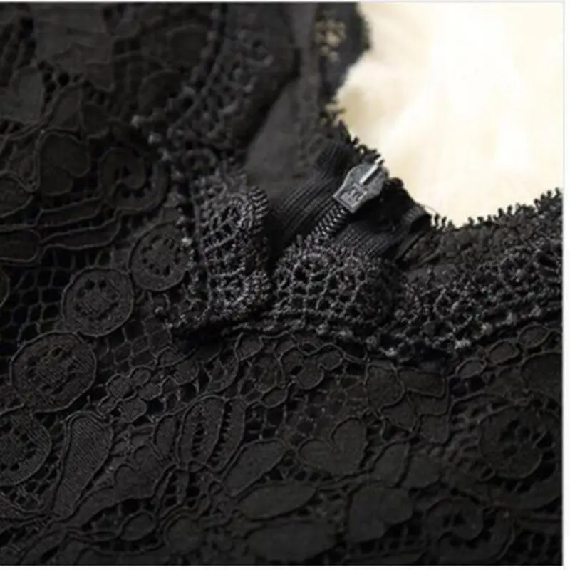 

Women Spring Autumn Vintage Lace Dress Hollow Out Elegant Evening Party Dress Deep V Neck Casual Mid Long Sleeve Swing Dresses