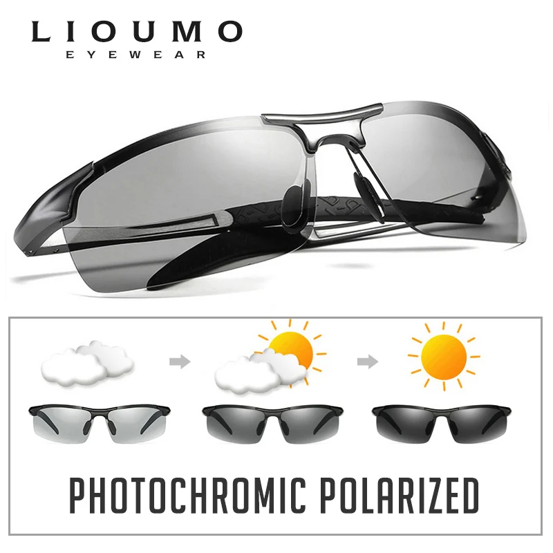 LIOUMO, ретро пилот, фотохромные поляризованные солнцезащитные очки, мужские, всепогодные, антибликовые, HD очки для вождения, oculos de sol feminino UV400