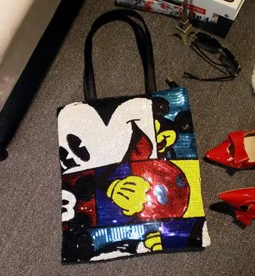 Mickey Новая мода мультфильм цветные блестки вышивка сексуальные губы Pu сумочка повседневная женская сумка через плечо сумка-шоппер женская сумка Bolsa - Цвет: Mickey