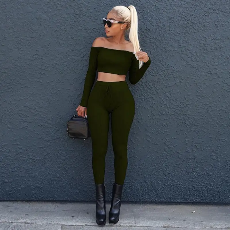 Two Piece Women Jumpsuit Sexy Off Shoulder Long Sleeve Slash Neck Jumpsuits Female Elastic Overalls Autumn WS3255E | Женская одежда