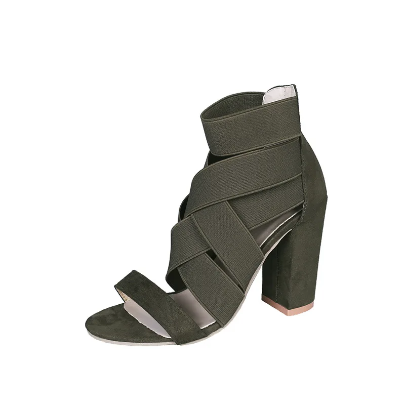 Женские замшевые сандалии CHAISHOU на высоком каблуке с эластичным ремешком толстом