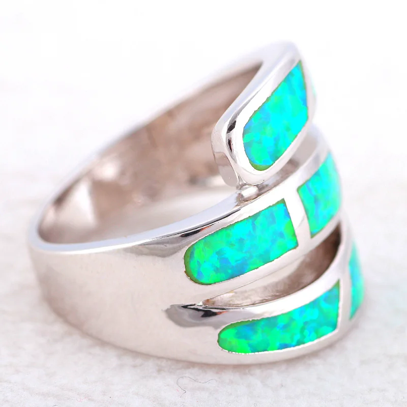 Rolilason великолепные Кольца для Для женщин зеленый огненный опал высокое качество