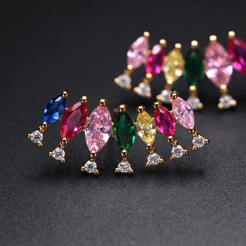 Серьги-гвоздики женские с блестящим кубическим цирконием милая Радужная цепочка